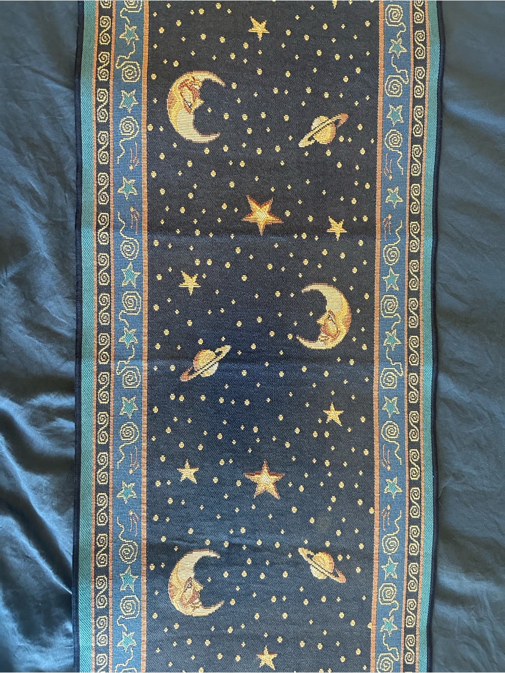 Vintage 90โs Sun and Moon Table Runner 70โx13โ - Navy and Gold/Yellow - Picture 5 of 8